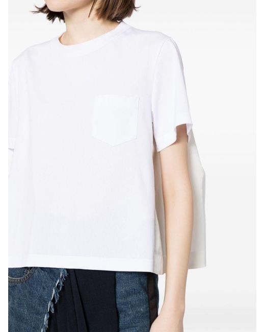 Sacai White Panelled Crew-neck T-shirt