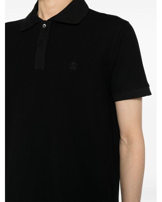 Roberto Cavalli Black Logo-embroidered Polo Shirt for men