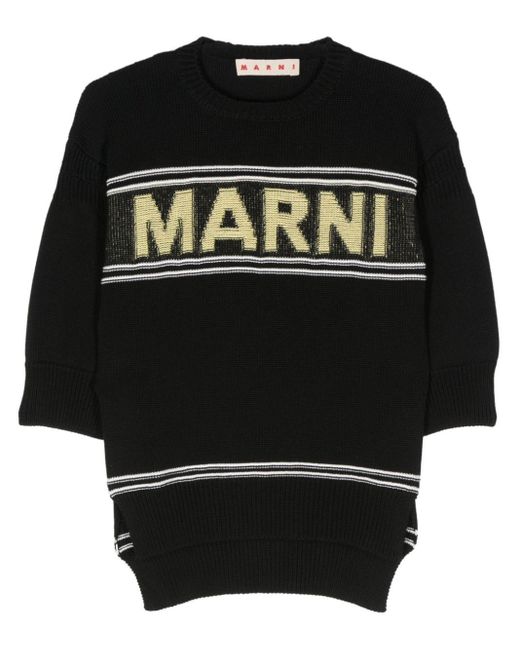 Marni Black Intarsia-knit Logo Cotton Jumper