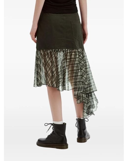 Musium Div. Green Check-Pattern Ruffled Midi Skirt