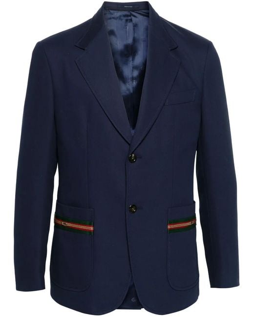 Gucci Blue Web Stripe-Embellished Blazer for men