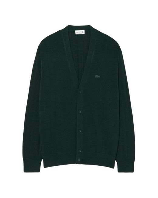 Lacoste Green Ribbed-Knit V-Neck Cardigan for men