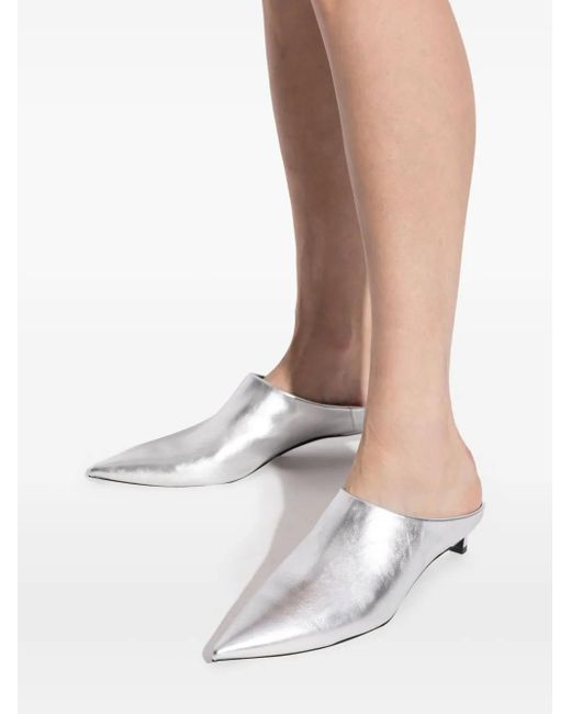 Jil Sander White Metallic-Leather Pointed-Toe Mules