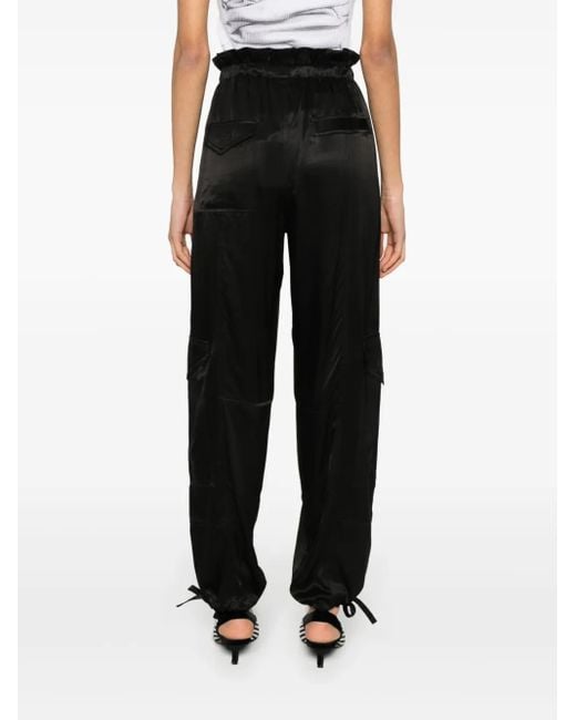 Ganni Black Satin Cargo Trousers