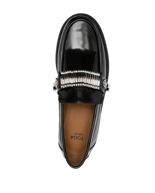 Toga Virilis Black Buckle-Detail Leather Loafers for men