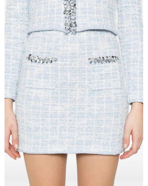 Self-Portrait White Checked Knit Mini Skirt