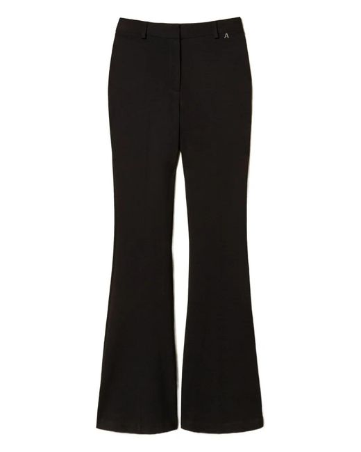 Twinset Black Flared Trousers With Logo