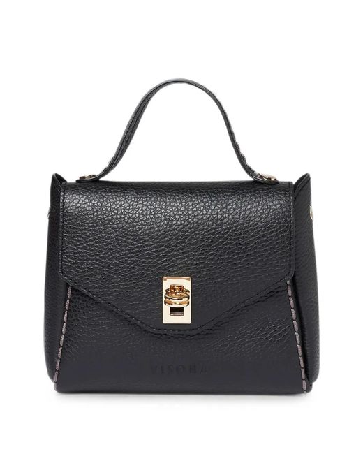 VISONA Black Mini Grained Tote Bag