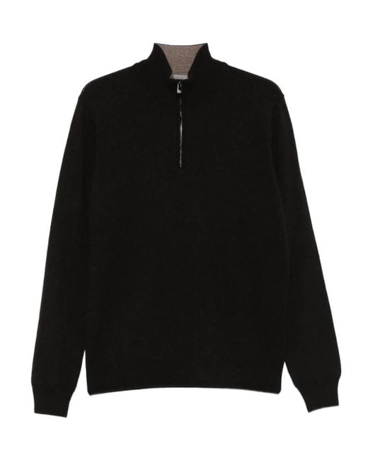 Maglione A Collo Alto Con Zip Corta di Corneliani in Black da Uomo