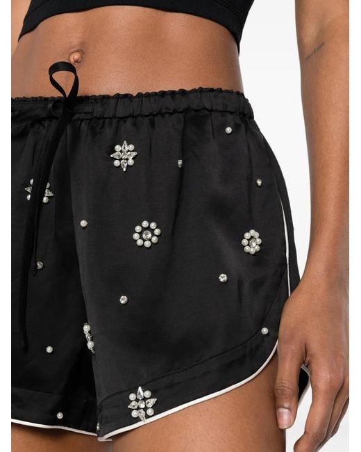 Sandro Black Bead-Embellished Rhinestone-Detail Shorts