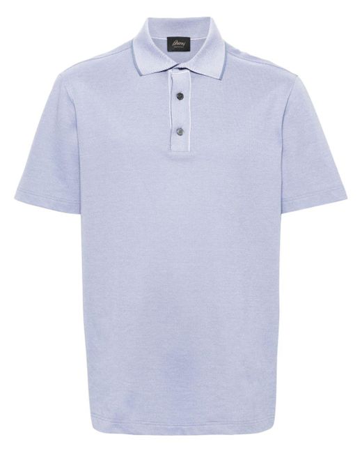 Brioni Blue Piqué Cotton Polo Shirt for men