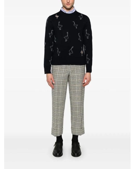 Thom Browne Black Pattern-Intarsia Virgin Wool Sweater for men