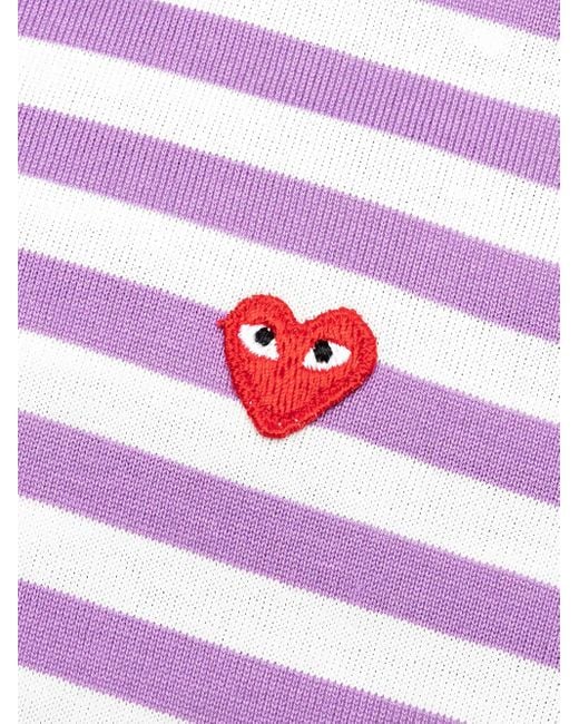 COMME DES GARÇONS PLAY Pink Striped Logo-Patch T-Shirt