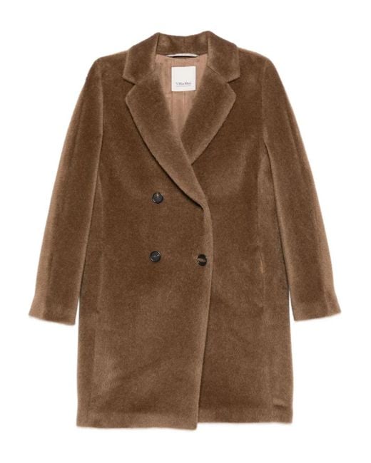 Max Mara Brown Double-Breasted Alpaca-Wool-Blend Coat
