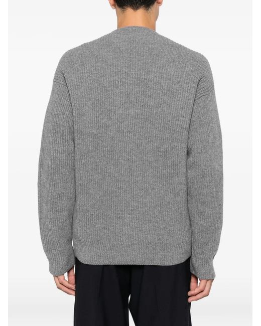 Diana Studio Gray Ribbed-Knit Cardigan for men