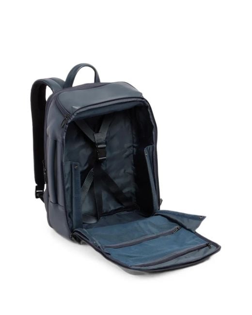 Piquadro Blue Expandable Logo-Plaque Leather Backpack for men