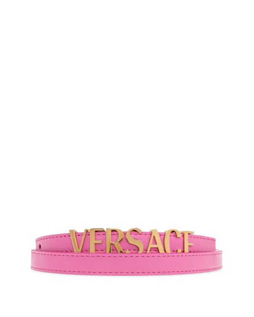 Versace Pink Logo-Lettering Belt