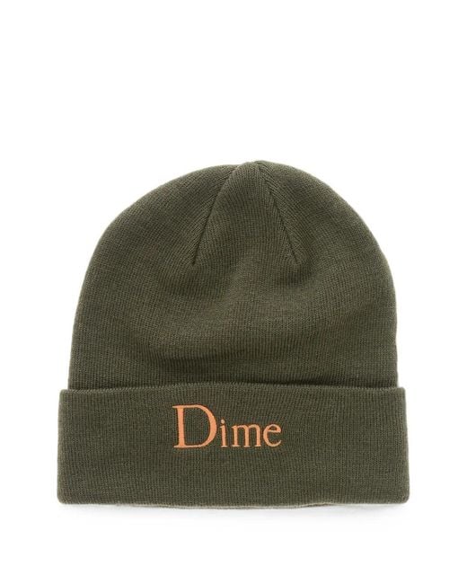 Dime Green Embroidered-Logo Beanie Hat for men