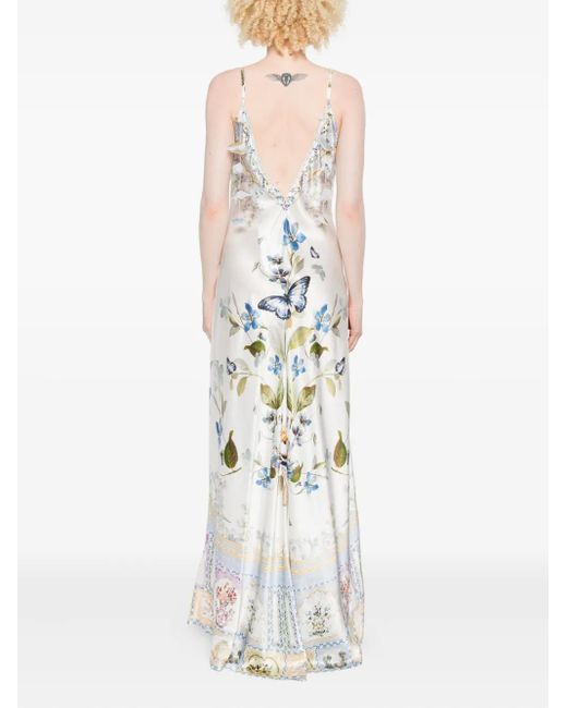 Camilla Zijden Jurk Met Bloemen- En Vlinderprint in het White