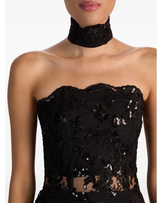 Alice + Olivia Black Schulterfreies Georgie Minikleid Mit Verzierter Spitze