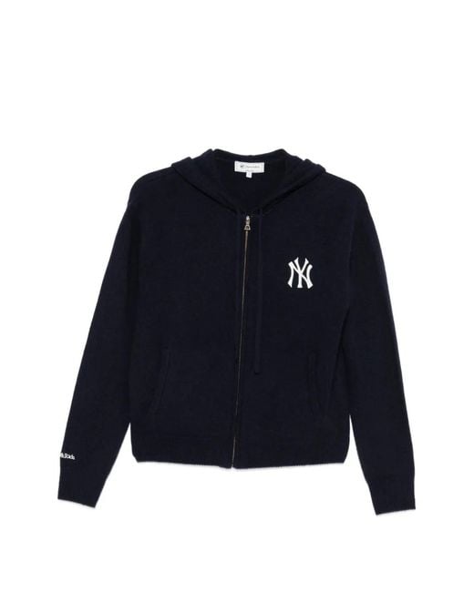 Sporty & Rich Blue Heritage Yankees Serif Hood Cardigan
