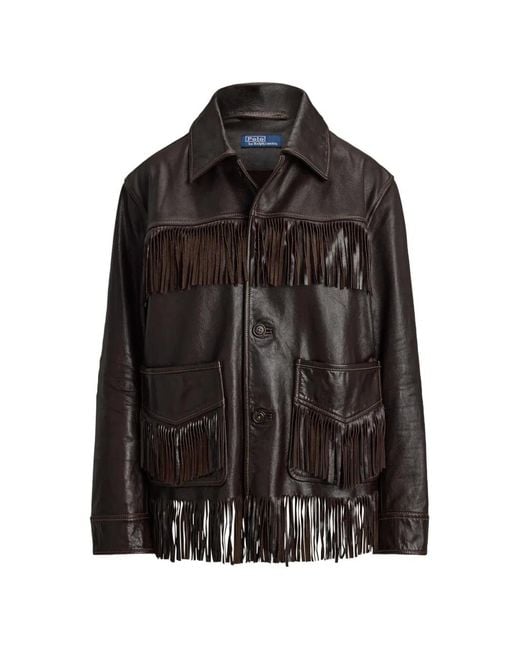 Polo Ralph Lauren Black Fringe-Trim Leather Jacket