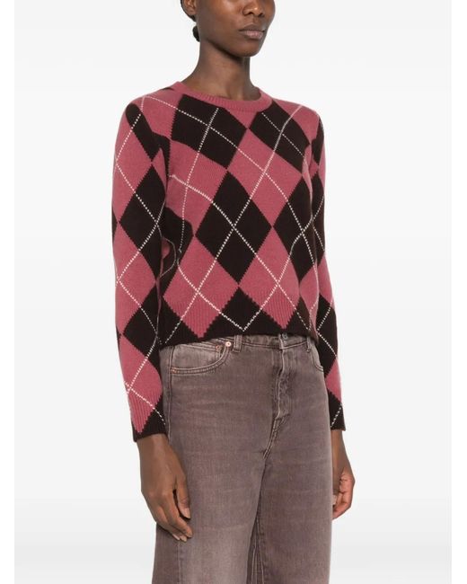 Be You Red Argyle-Pattern Crew Neck Sweater