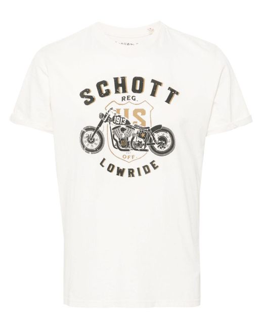 Schott Nyc White Biker Cotton T-shirt for men