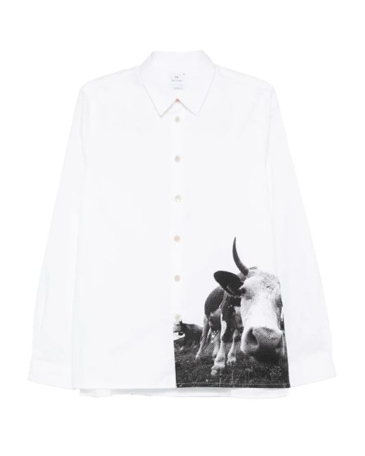 Paul Smith White Print Cotton Shirt for men