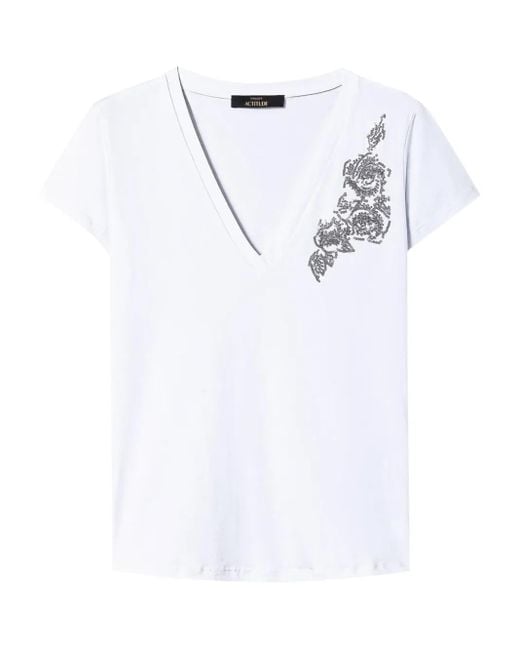 T-Shirt Con Scollo A V di Twinset in White
