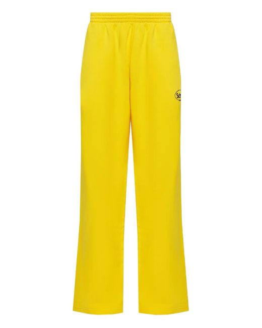 Balenciaga Yellow Logo-Embroidered Track Pants for men