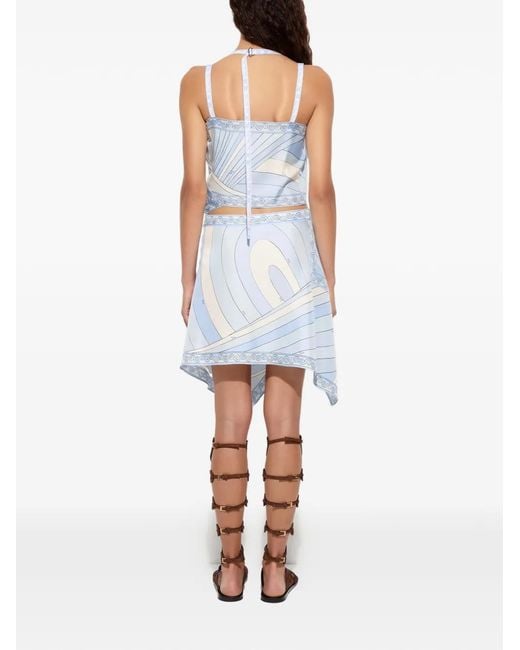 Emilio Pucci Blue Iride-Print Silk Scarf Top