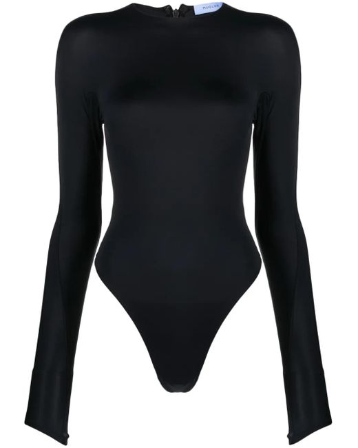 Mugler Black Langärmeliger Body Mit Logo-Prägung