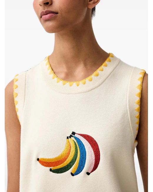 Never Fully Dressed Natural Banana-Embroidered Sleeveless Knitted Vest