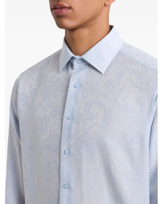 Etro Blue Paisley-Jacquard Cotton Shirt for men