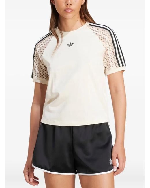 Adidas White Cali 3-Stripe Mesh-Insert T-Shirt