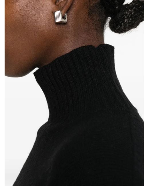 Aragona Black Roll-Neck Ribbed-Trim Sweater