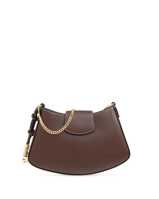 Ganni Brown Logo-Charm Leather Tote Bag