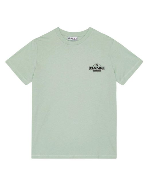 T-shirt en coton à logo imprimé Ganni en coloris Green