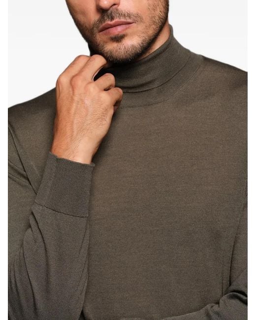 Caruso Brown Roll-Neck Long-Sleeve Sweater for men
