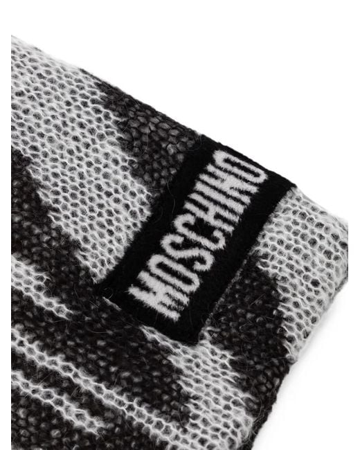 Moschino Black Logo-Patch Zebra-Pattern Beanie Hat