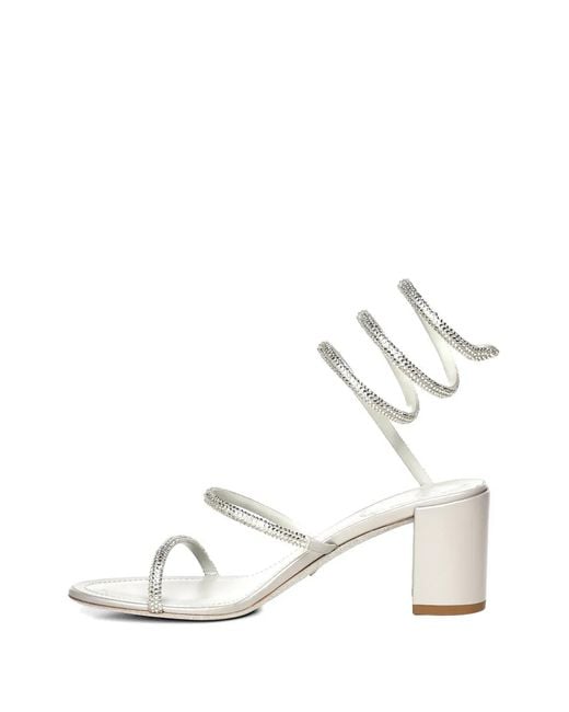 Rene Caovilla White Cleo Crystal-Embellished Heeled Sandals