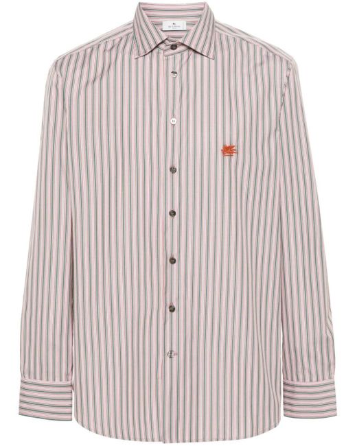 Etro Pink Pegaso-embroidered Striped Shirt for men