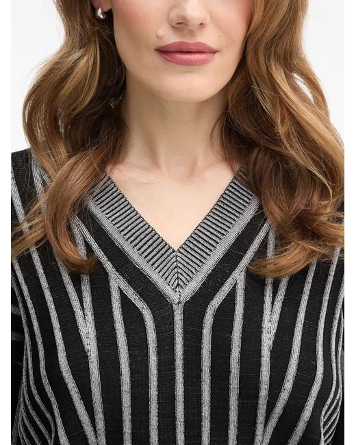 DKNY Black Striped V-Neck Sweater