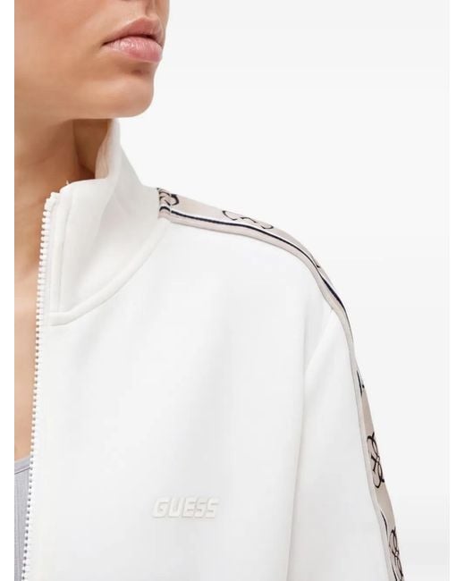Guess White Logo Tape Zip Sweatshirt