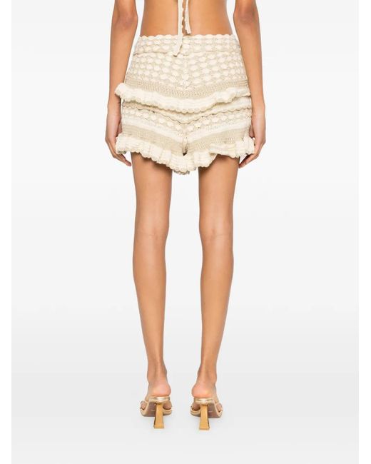 Zimmermann Natural Ruffled Crochet-Knit Shorts
