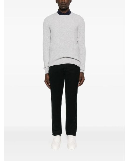 Brunello Cucinelli Black Logo-Embroidery Corduroy Trousers for men