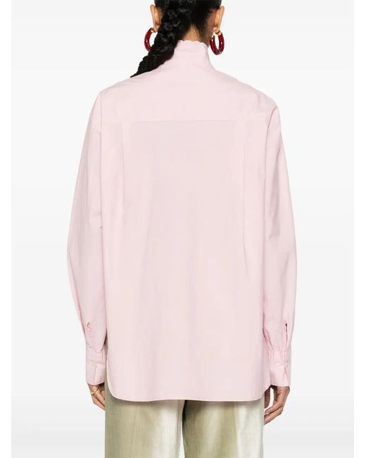 Forte_forte Pink Pussy-Bow Collar Poplin Shirt