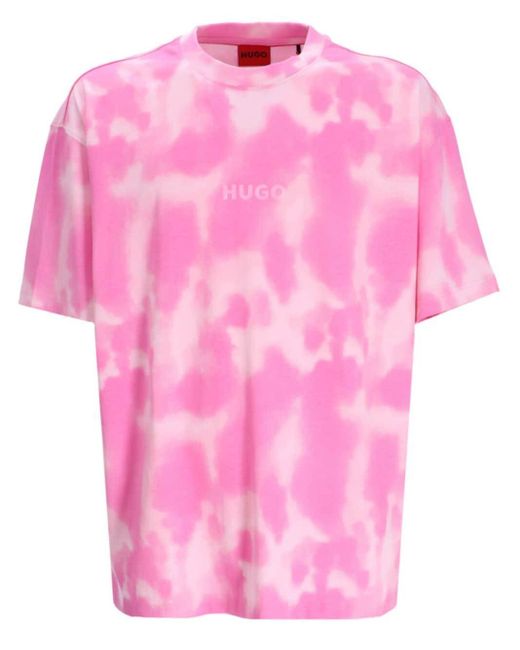 Camiseta con motivo tie-dye y logo HUGO de hombre de color Pink
