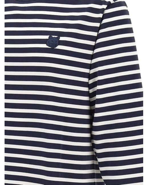Maison Kitsuné Blue Logo-Patch Striped Sweater for men